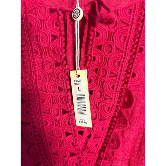 MAX STUDIO Cerise Pink Lace Trim Peasant Blouse Top Womens Large L NWT - Picture 7 of 11